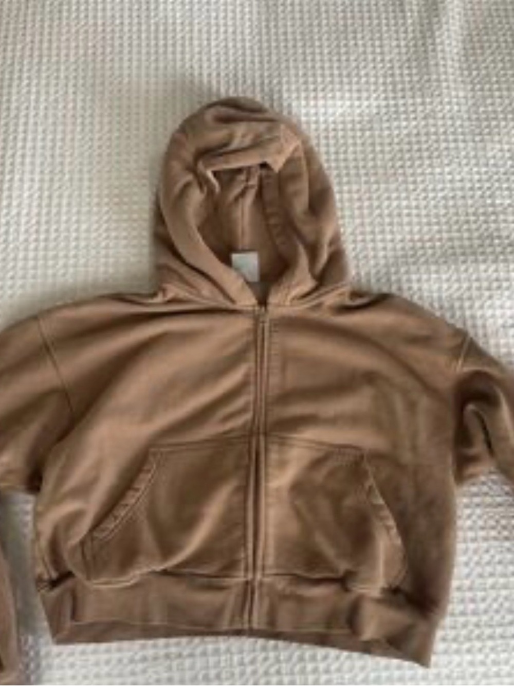 American eagle zip up cropped hoodie - Tan